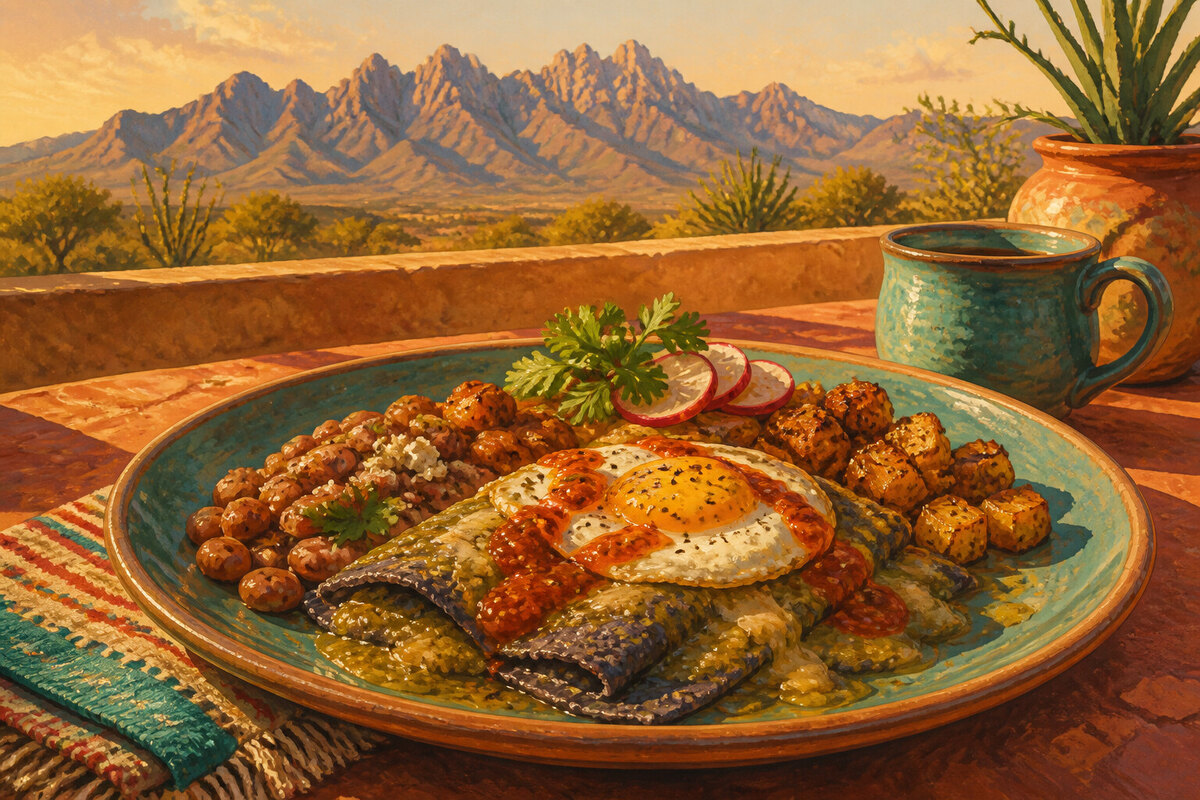 New Mexican breakfast with chile in Las Cruces