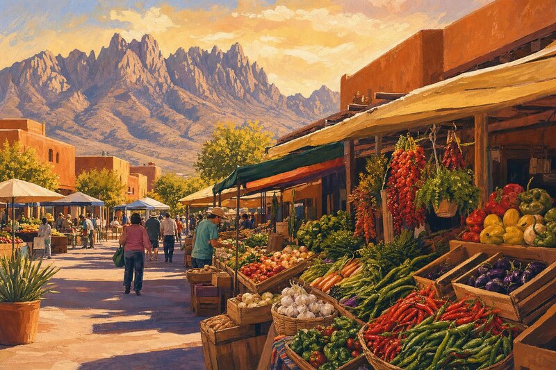 Las Cruces market stalls on Main Street