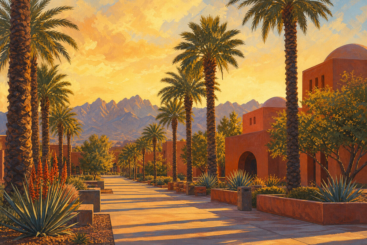 Palm-lined walk on the New Mexico State University campus