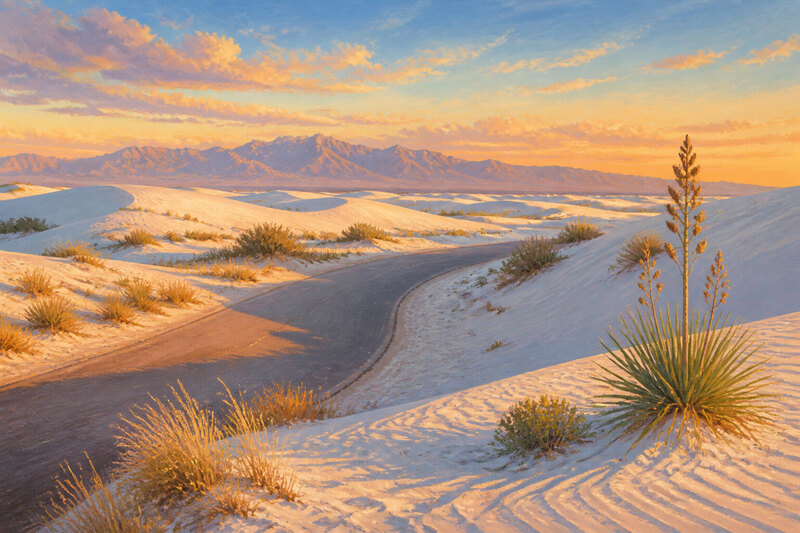 Dunes Drive crossing the white gypsum dunefield