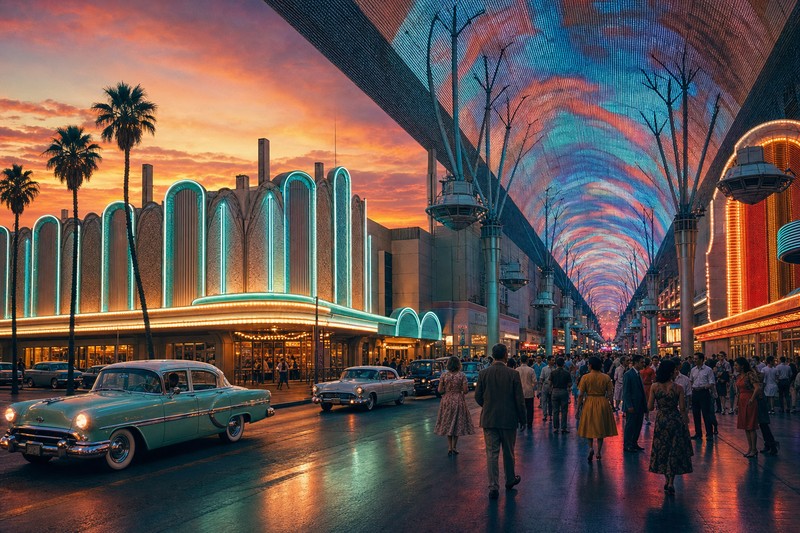 Painterly Fremont Street and Downtown Las Vegas at dusk