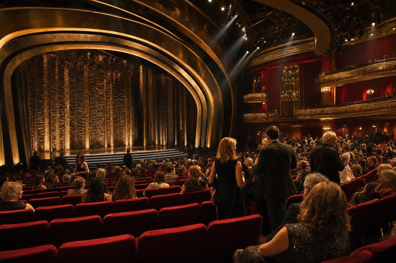 Painterly grand Las Vegas theater without representing a named venue