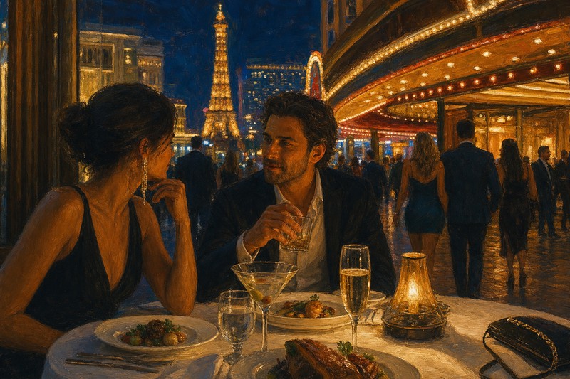 Painterly Las Vegas evening crowd and lights