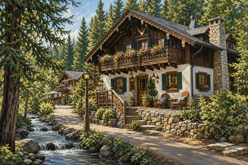 Wooded cabin setting near Icicle Creek outside Leavenworth