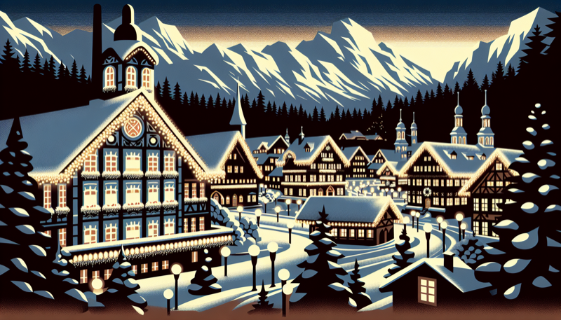 Leavenworth Christmas lighting festival at night with snow and lights