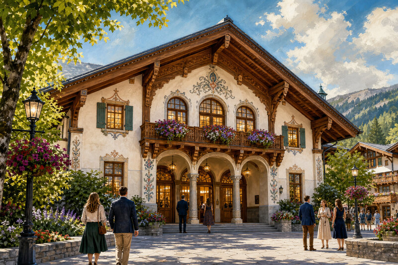 Warm alpine festival hall atmosphere in Leavenworth