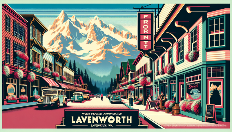 Leavenworth Front Street with Bavarian storefronts and flower boxes