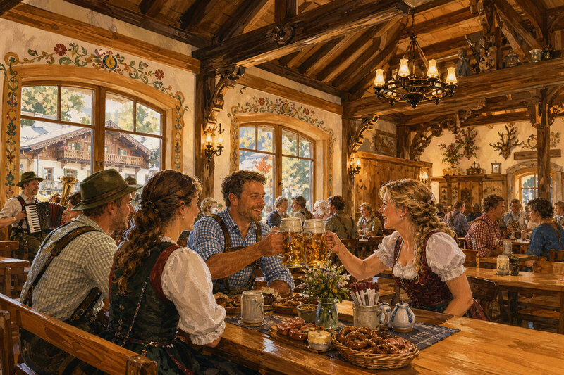 German beer hall dining in Leavenworth