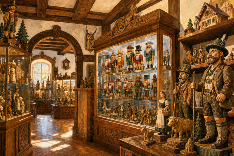 Wooden folk figures and carved details in Leavenworth