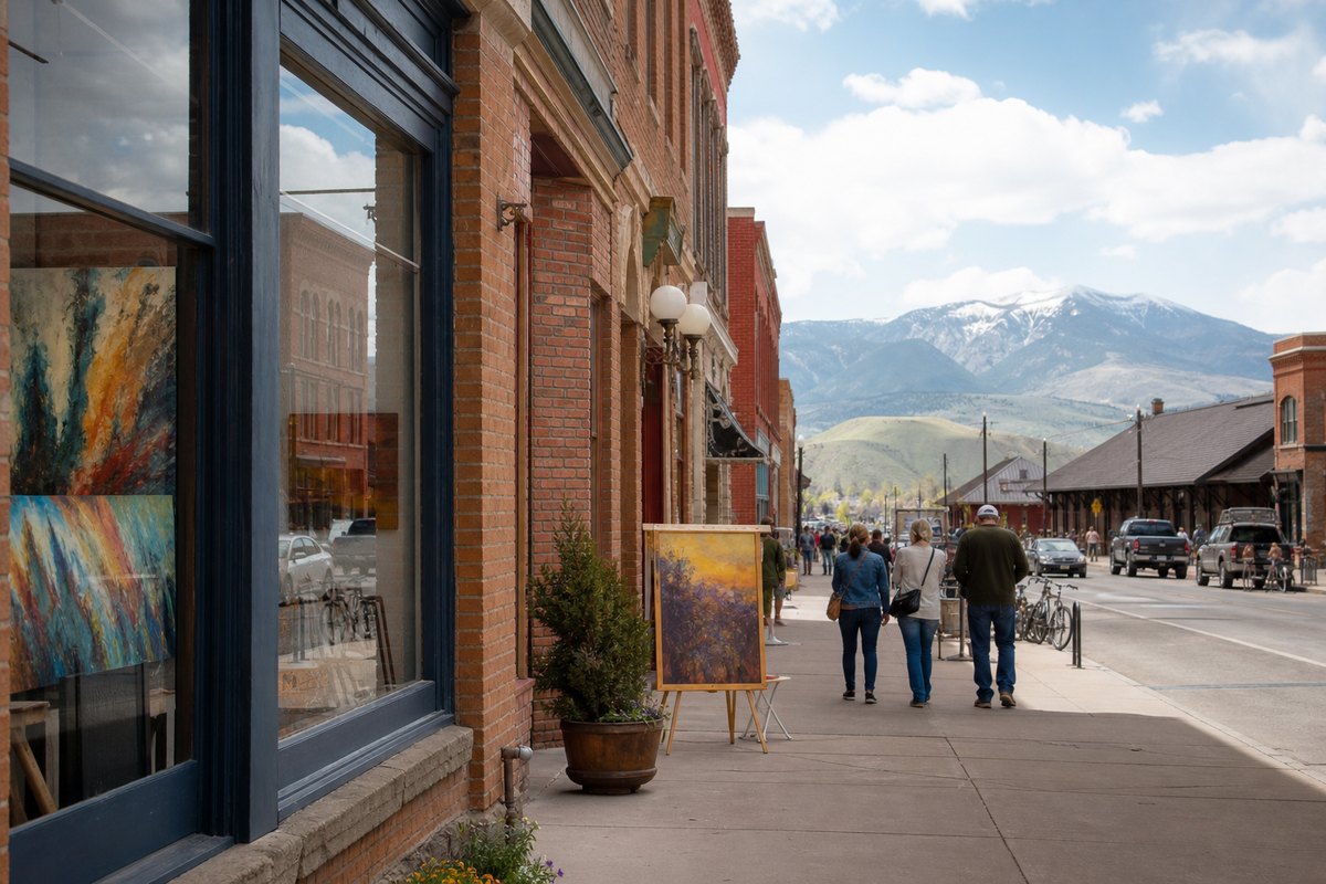 Downtown Livingston evening for restaurants and galleries