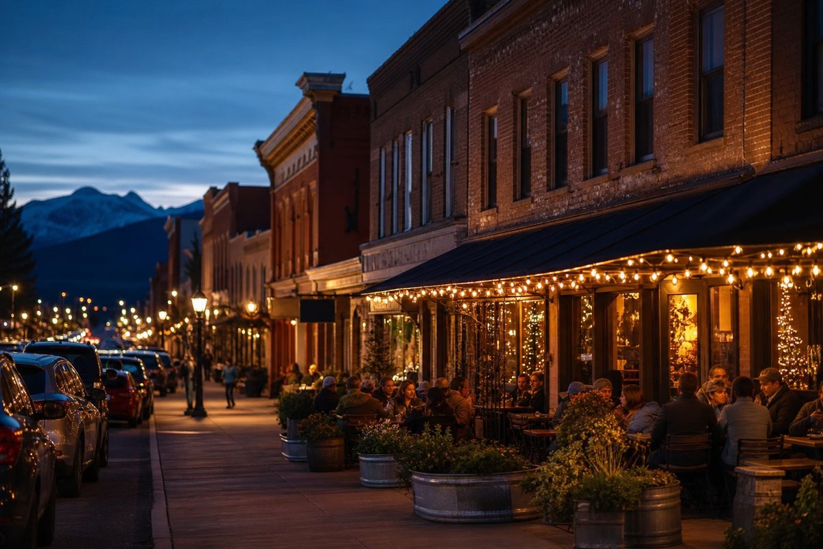 Downtown Livingston evening near restaurants and lodging