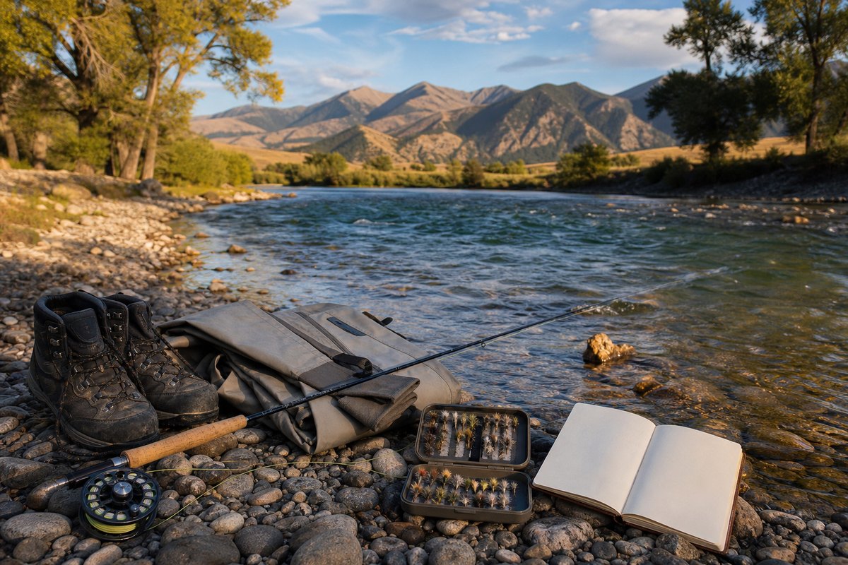 Fly fishing gear beside the Yellowstone River near Livingston