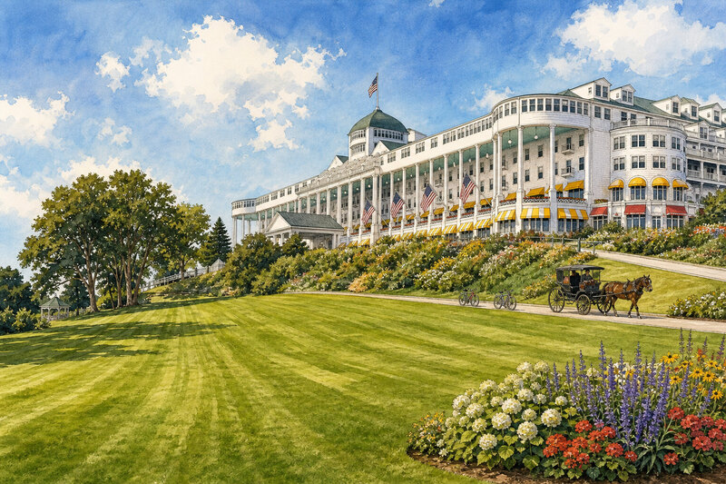 Grand Hotel lawn and West Bluff setting on Mackinac Island