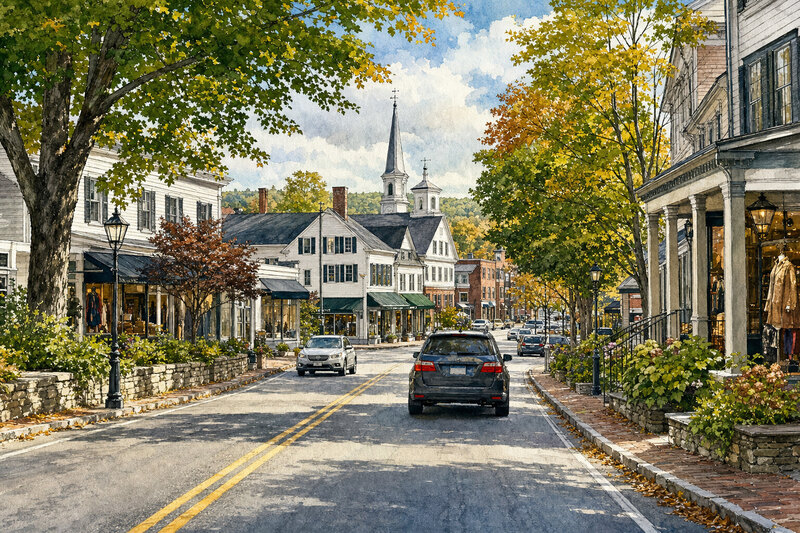 Scenic Southern Vermont drive approaching Manchester