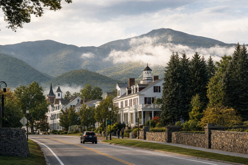 Scenic Southern Vermont drive approaching Manchester