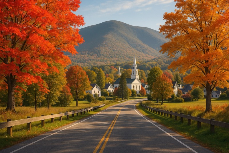 Scenic road arriving in Manchester Vermont
