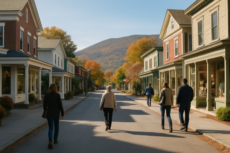 Manchester village center with storefronts