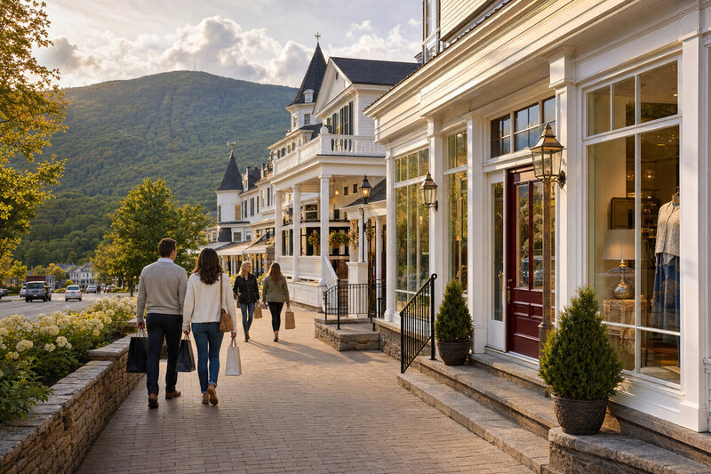 Shops along Manchester Center streets
