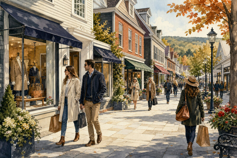 Shops along Manchester Center streets