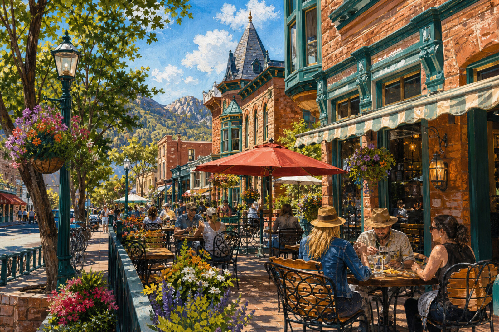 Contextual patio dining scene in the Manitou Springs foothills