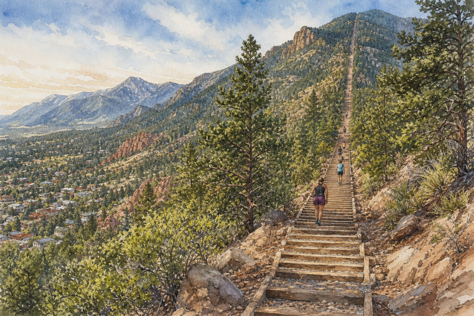Looking down the Manitou Incline from the Barr Trail bailout