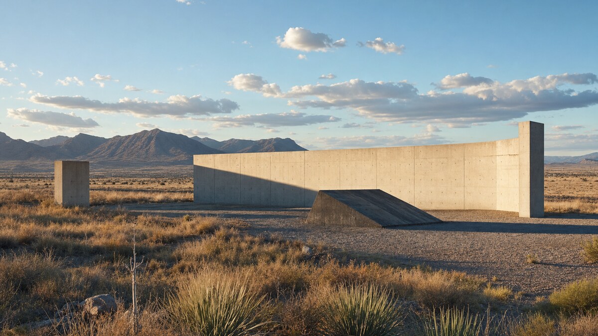 Painterly geometric concrete forms aligned with open West Texas desert