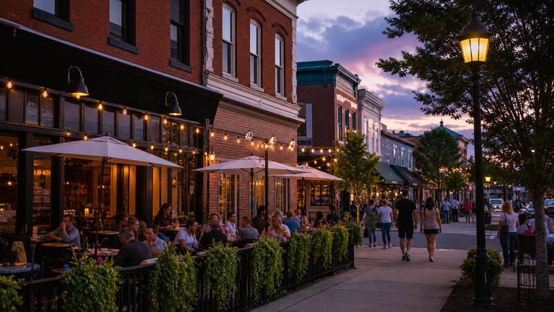 Downtown Milford Delaware dining at evening