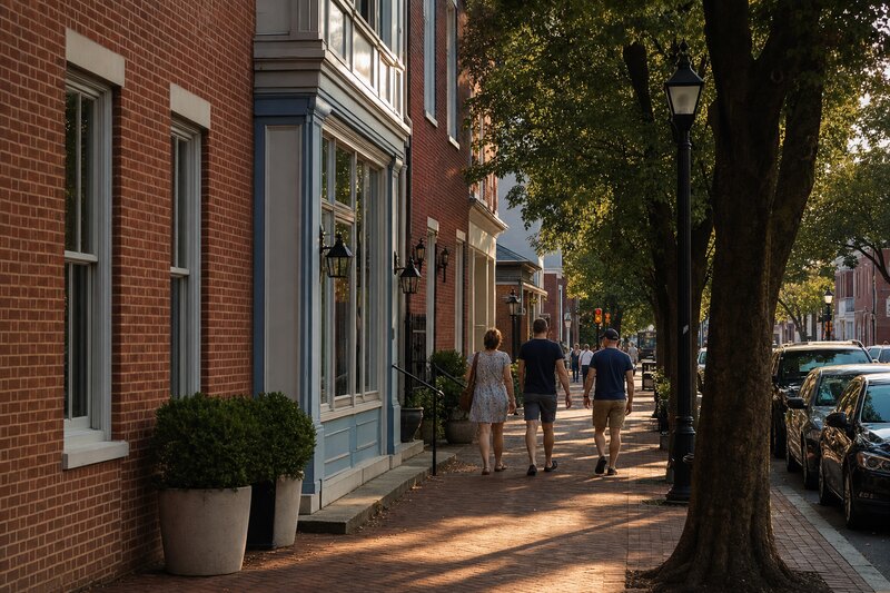 Contextual downtown Milford streetscape