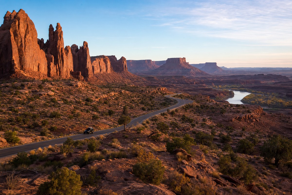 Colorado River and sandstone canyon along Highway 128 near Moab