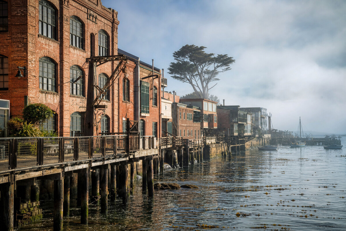 Cannery Row brick waterfront beside Monterey Bay