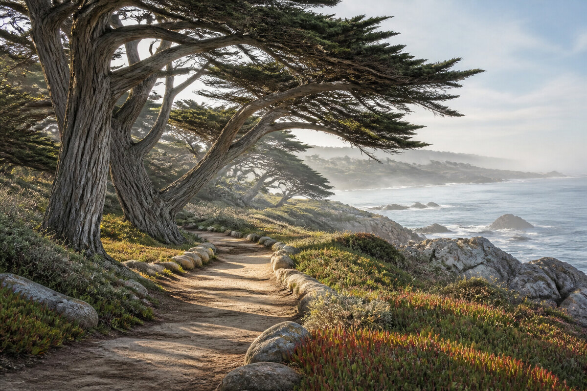 Coastal trail following rocky Monterey Bay shoreline