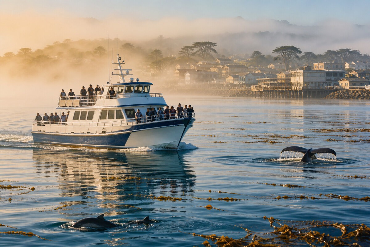 Wildlife-watching boat leaving Monterey Harbor