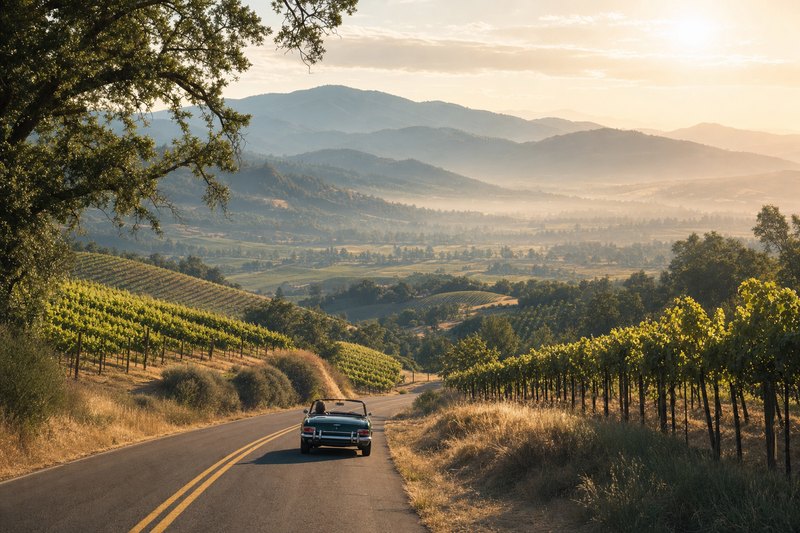 Painterly vineyard road north of Napa
