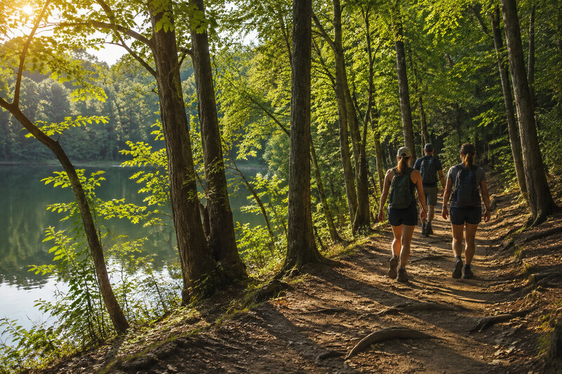 Wooded trail beside Ogle Lake