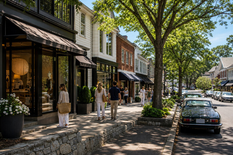 Elm Street storefronts in downtown New Canaan
