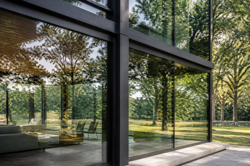 Glass and dark steel modernist architecture
