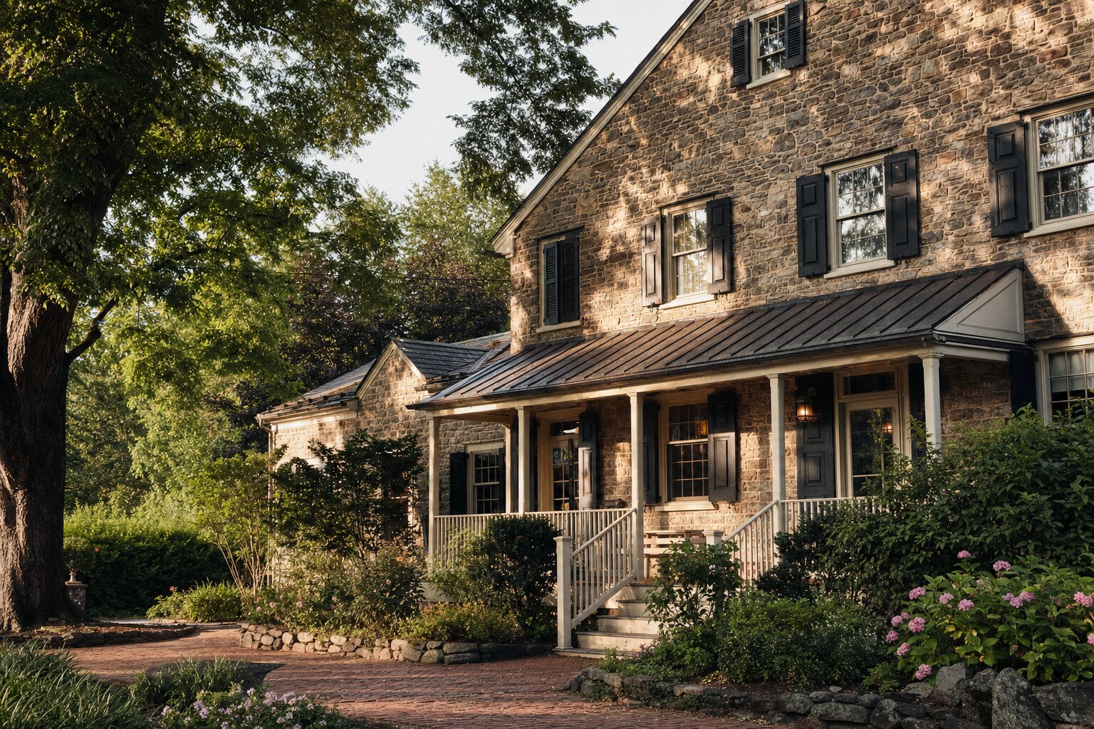 Contextual Bucks County stone inn and garden