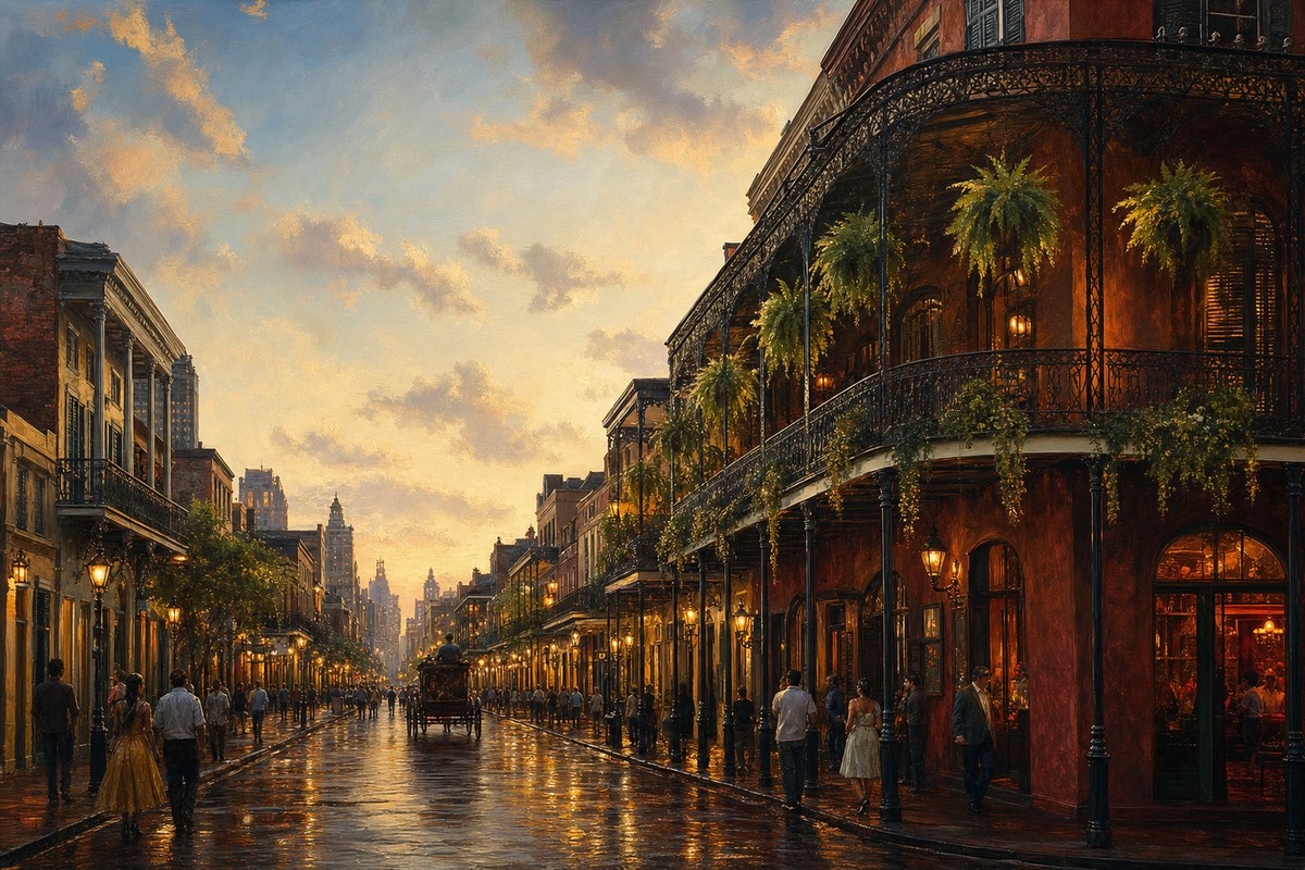 French Quarter streets at golden evening