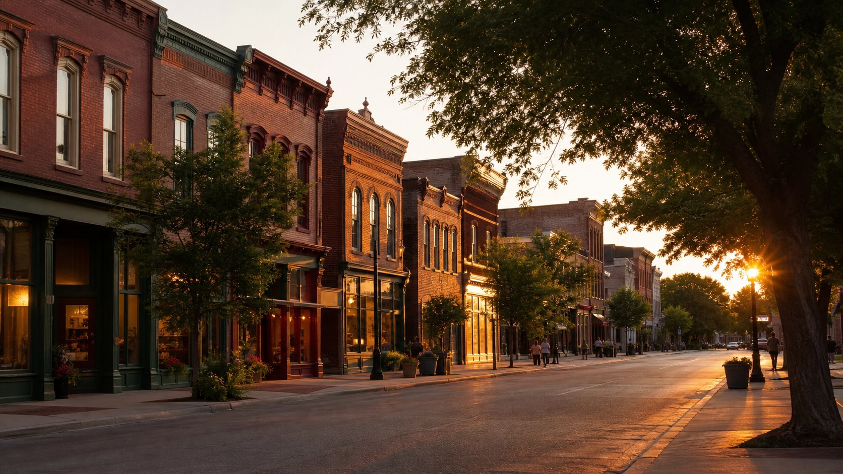 Downtown New Ulm glowing in the evening