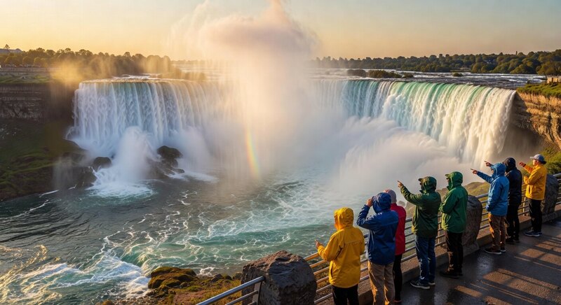 Visitors overlooking Niagara Falls from the New York side