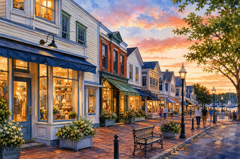 Main Street storefronts in Niantic Connecticut