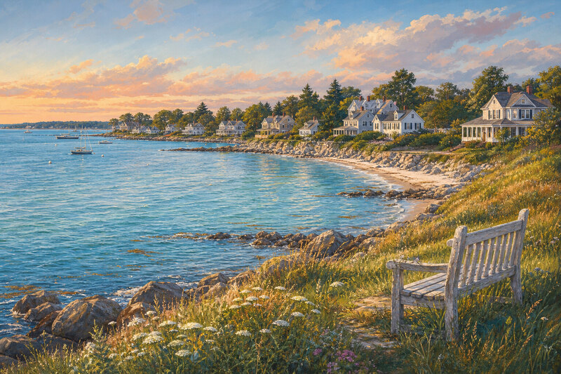 McCook Point Park overlook and Long Island Sound in Niantic Connecticut