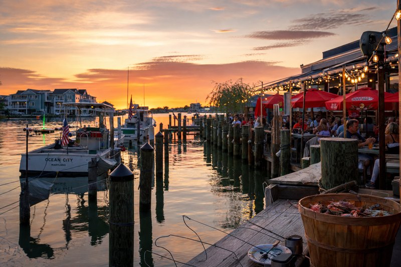 Bayside sunset near Ocean City restaurants