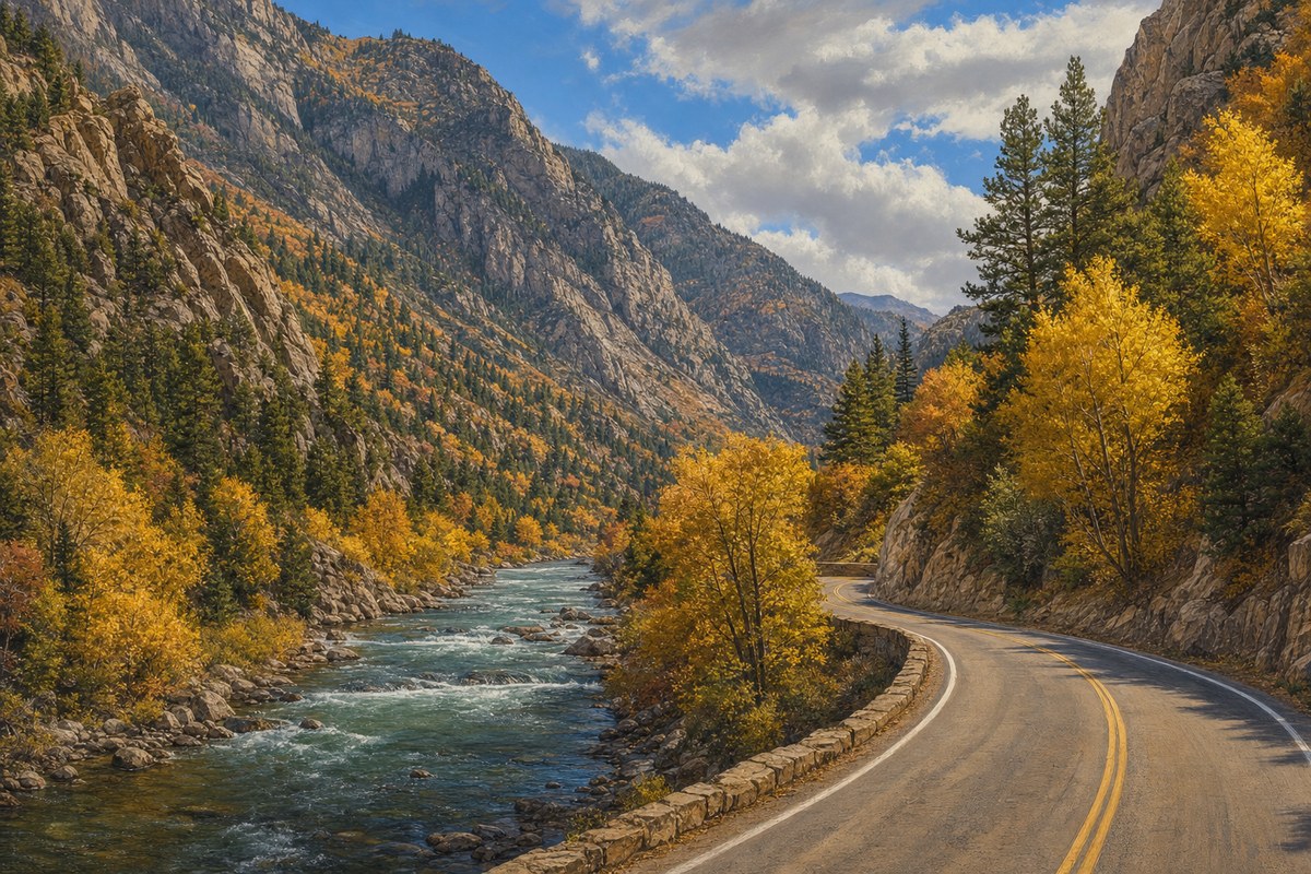 Painterly Ogden Canyon road beside the river