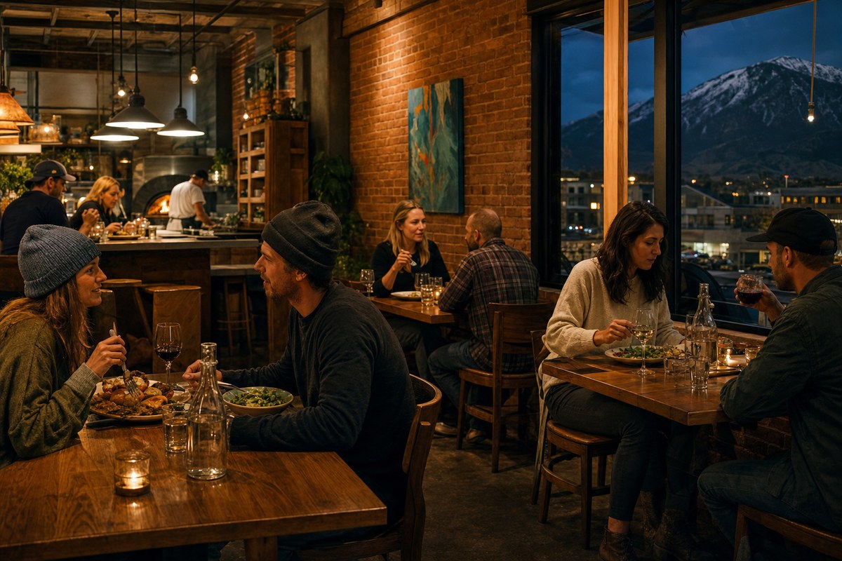Painterly Ogden restaurant interior after a mountain day