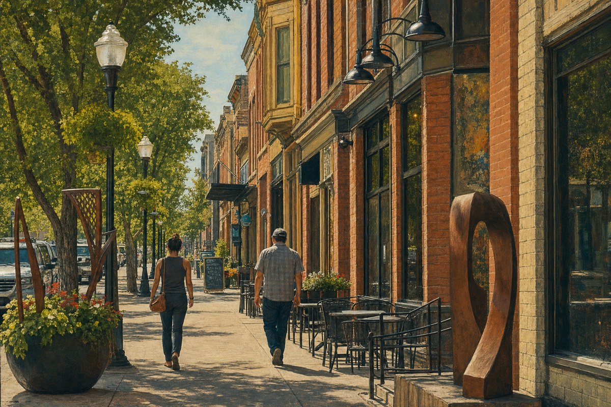 Painterly sidewalk scene on Historic 25th Street