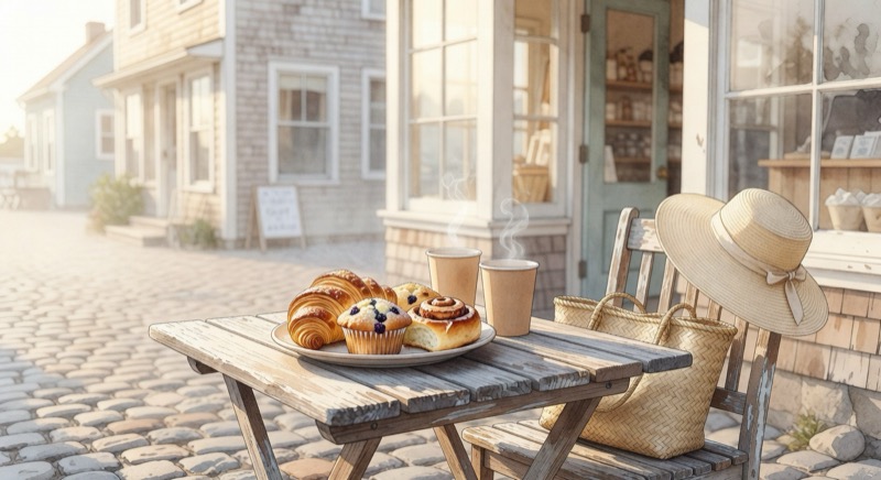 Coffee and pastries before an Ogunquit beach day
