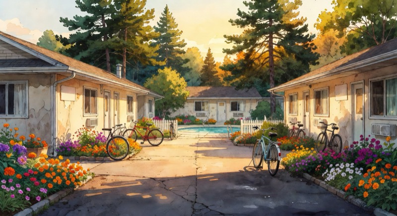 A classic Ogunquit motel courtyard