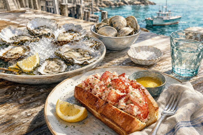 Seafood table detail near Ogunquit