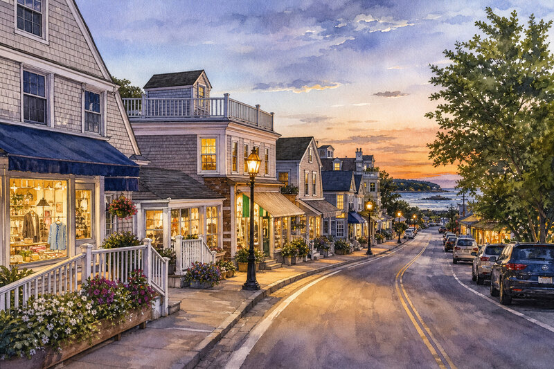Shore Road in Ogunquit near evening dining